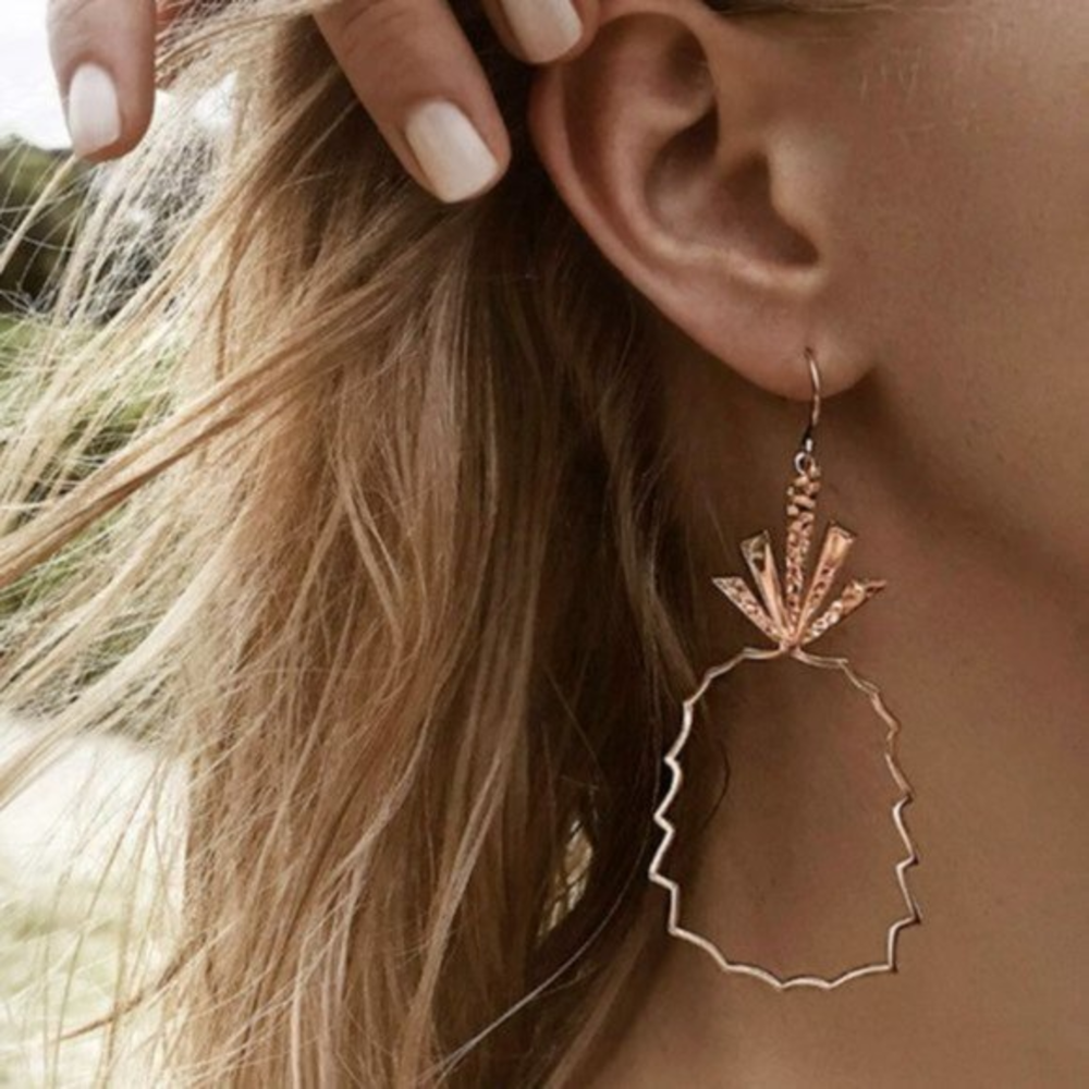 New Pineapple‎ Rose Gold Metal Boho Beach Summer Dangle Hollow Fruit Earrings